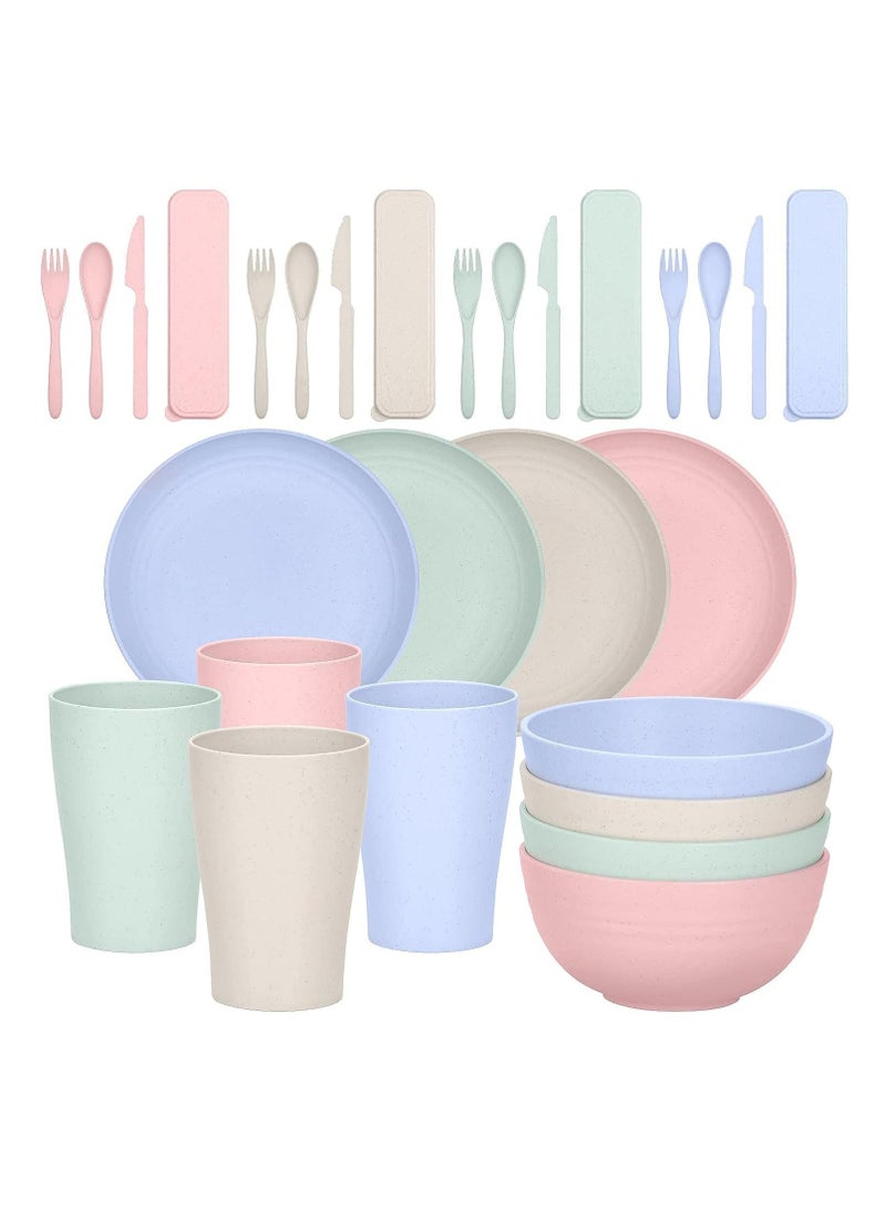 SYOSI 28-Piece Unbreakable Plastic Dinnerware Set - Lightweight, Colorful, and Durable Dining Set for Camping, Picnics, and More - Image 1