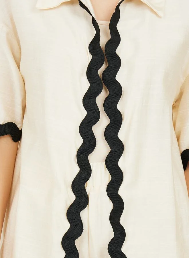 Take Two Contrast Scallop Trim Shirt and High Rise Wide Leg Pant Set