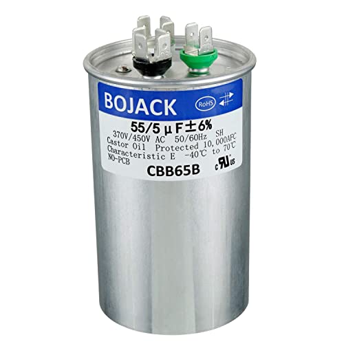 BOJACK 55+5uF 55/5MFD ±6% 370V/440V CBB65 Dual Run Circular Start Capacitor for AC Motor Run or Fan Start or Condenser Straight - Image 1