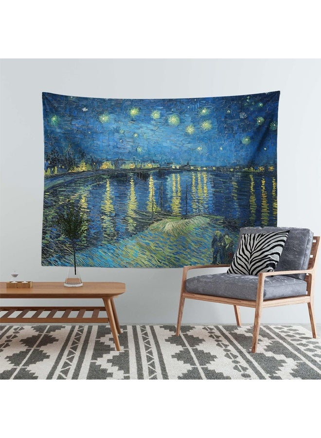 DUNISO Vincent van Gogh The Starry Night Over The Rhone Hanging Tapestry ，Polyester Wall Art for Home Decoration，150*130cm  - Image 4