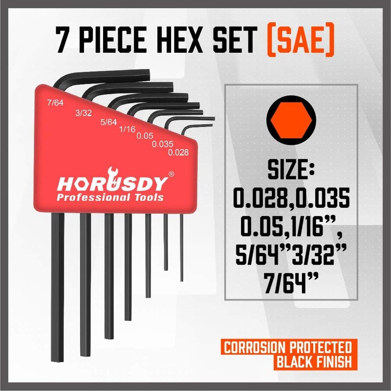 SEDY 7-Piece Mini Hex Key SAE Set, Imperial L Shape Allen Wrench, 0.028, 0.035, 0.05, 1/16", 5/64", 3/32", 7/64", Cr-V - Image 2
