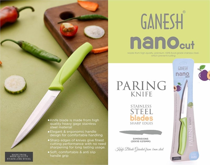 GANESH طقم سكاكين تقشير نانو كات من الفولاذ المقاوم للصدأ لقطع الخضار واللحوم - قد يختلف اللون - Image 2