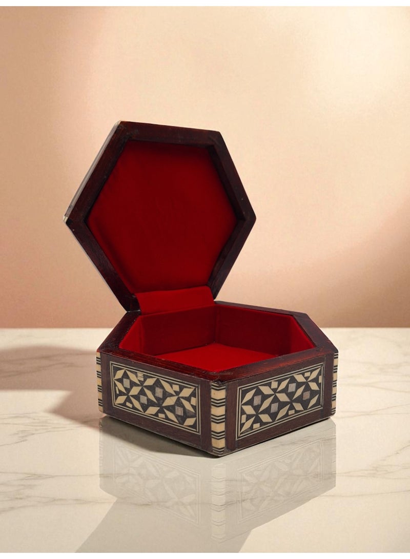 Handmade Damascus Mosaic Box Made of Wood... and Shells for Jewelry and Valuables diameter 16 cm  - Image 1