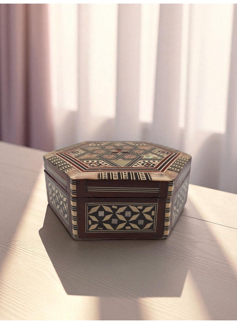 Handmade Damascus Mosaic Box Made of Wood... and Shells for Jewelry and Valuables diameter 16 cm  - Image 2