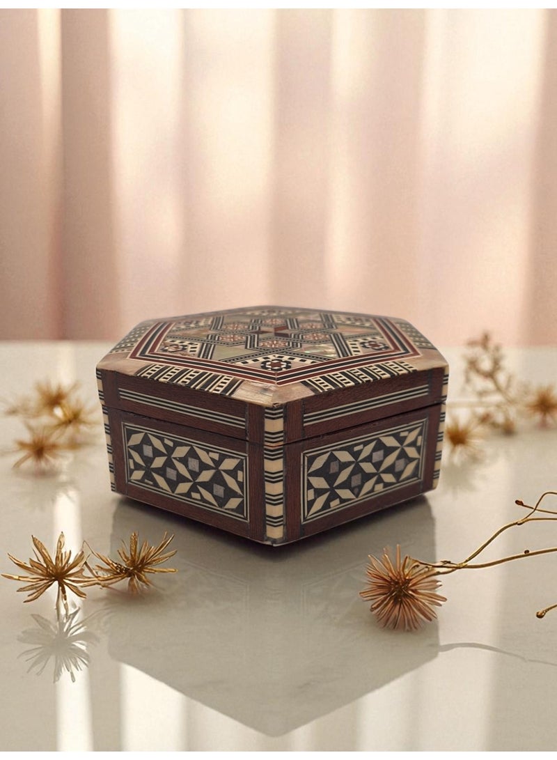 Handmade Damascus Mosaic Box Made of Wood... and Shells for Jewelry and Valuables diameter 16 cm  - Image 4