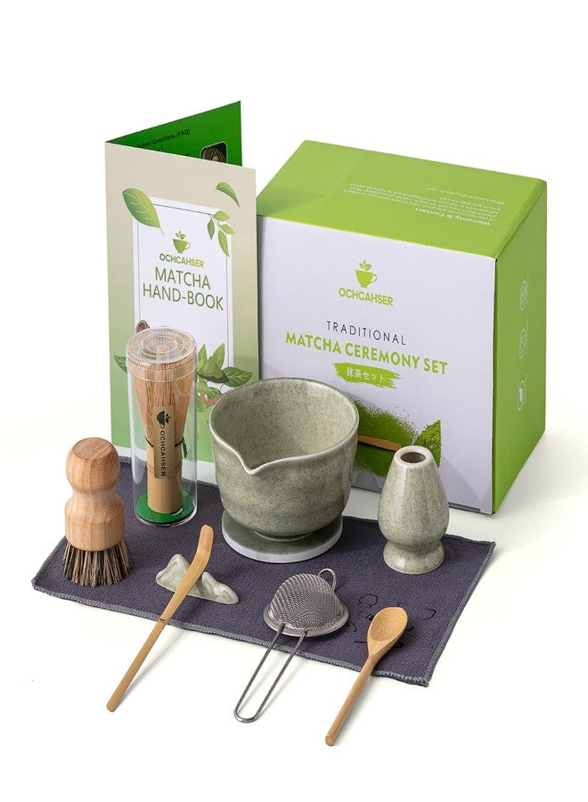 Ochcahser Japanese Matcha Set, Matcha Bowl with Spout and Coaster, Matcha Whisk and Holder, Sifter, Scoop, Spoon, Cleaning Brush,10 Pcs Complete Ceramic Matcha Kit - Image 1