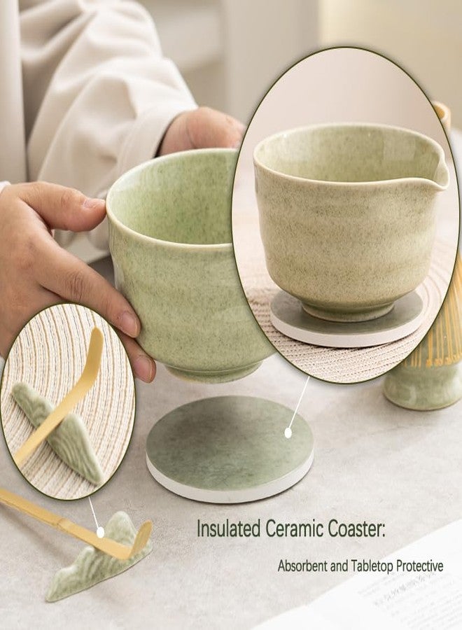 Ochcahser Japanese Matcha Set, Matcha Bowl with Spout and Coaster, Matcha Whisk and Holder, Sifter, Scoop, Spoon, Cleaning Brush,10 Pcs Complete Ceramic Matcha Kit - Image 5