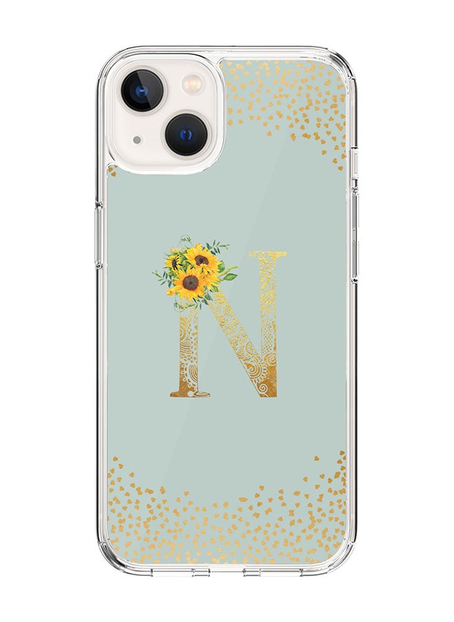 Stylizedd Classic Clear Case For iPhone 14 Plus, Hybrid Soft Case Cover- Custom Monogram Initial Letter Mandala Floral Pattern Alphabet - N ( Light Grey)  - Image 1