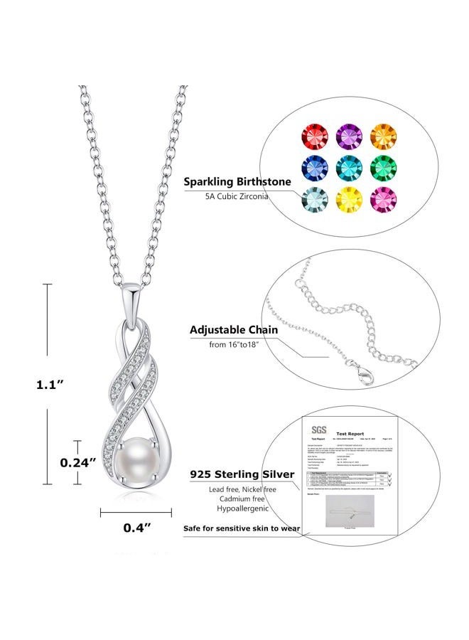 LOCIBLO June Birthstone Necklaces for Women 925 Sterling Silver Infinity Pendant White Gold Pearl Necklace Jewelry for Her, 16"+2" - Image 5