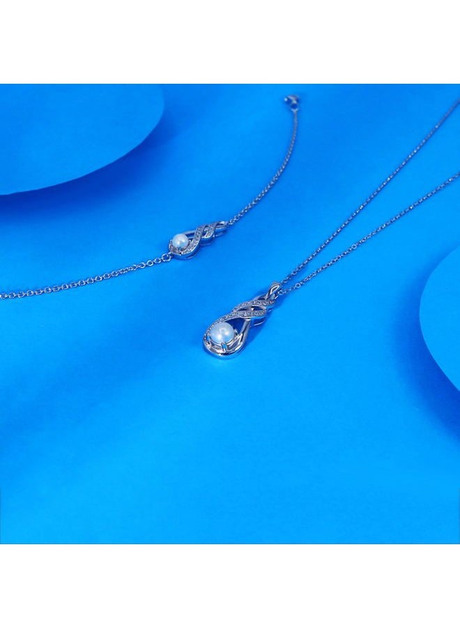 LOCIBLO June Birthstone Necklaces for Women 925 Sterling Silver Infinity Pendant White Gold Pearl Necklace Jewelry for Her, 16"+2" - Image 4