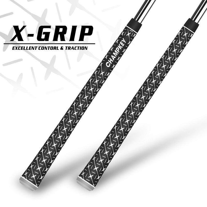 Champkey X Rubber Golf Grips Set - 13 Grips & All Repair Kits or 15 Tapes (Black, Midsize) - 5 Oz Solvent, Hook Blade, Vise Clamp - Image 2
