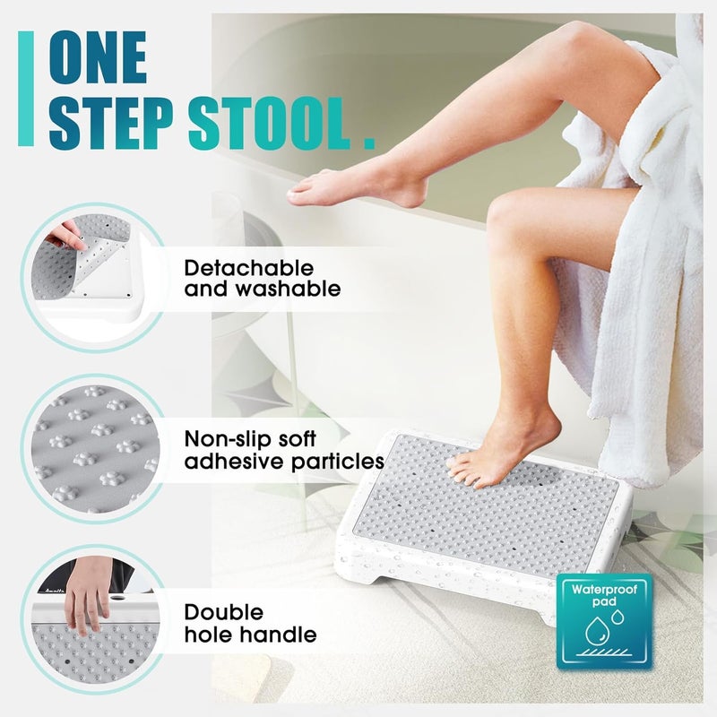 SPACELEAD Mobility Step Stool for Adults & Seniors, Indoor/Outdoor Portable Stair Assist, Anti-Slip Platform for Bathroom， Kitchen, Office, and Bedroom, 600lbs Capacity, White Gray - Image 4