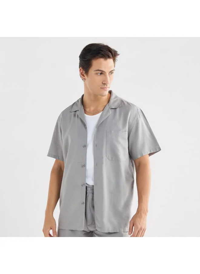 FAV Regular Fit Solid Shirt with Camp Collar and Short Sleeves