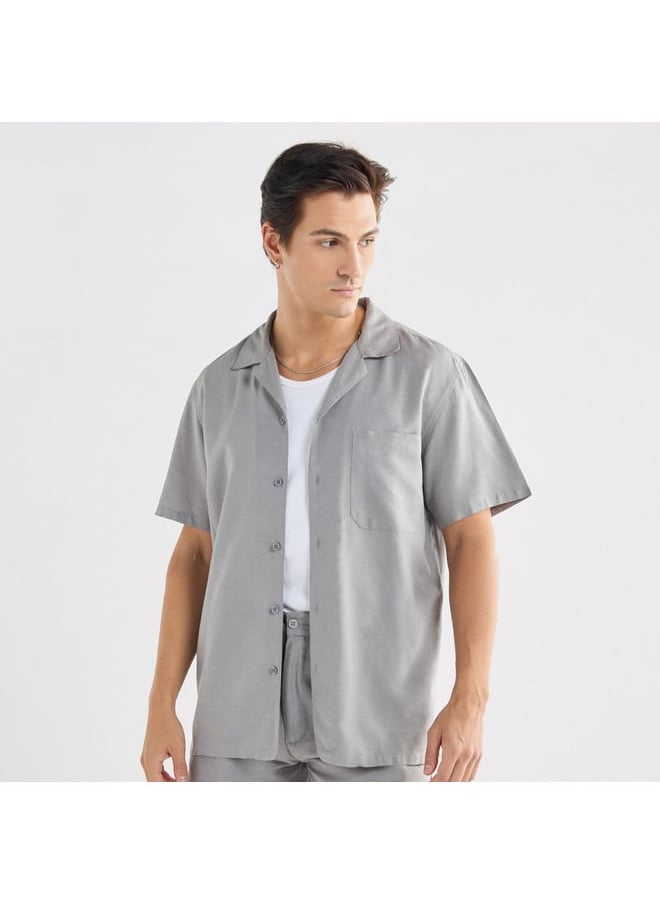 FAV Regular Fit Solid Shirt with Camp Collar and Short Sleeves  - Image 1