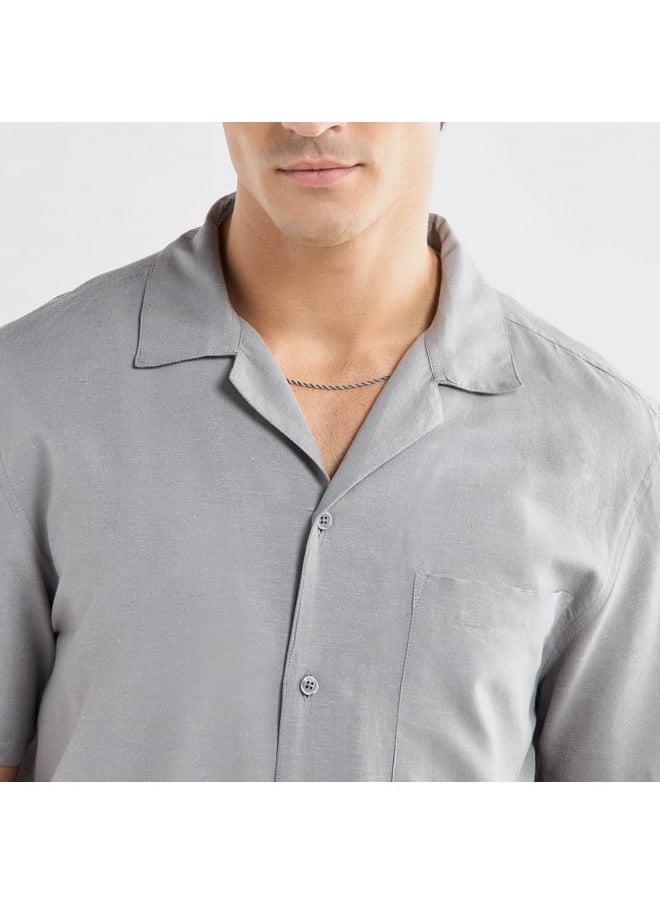 FAV Regular Fit Solid Shirt with Camp Collar and Short Sleeves  - Image 4