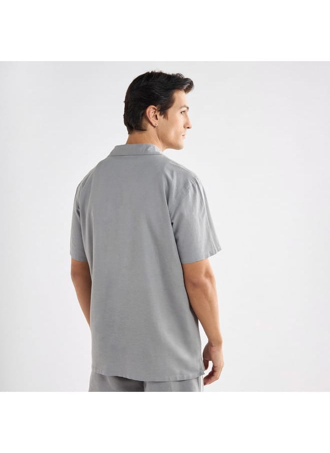 FAV Regular Fit Solid Shirt with Camp Collar and Short Sleeves  - Image 3