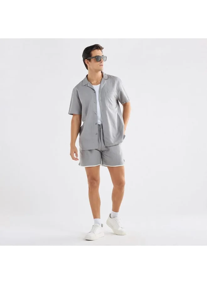 FAV Regular Fit Solid Shirt with Camp Collar and Short Sleeves