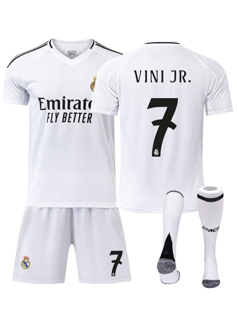 RedMapleTEK - Adult Men's Football Jersey, 23/24 New Season 3-Piece Jersey Set, Real Madrid home white Bellingham #7 jersey, Shorts And Socks Set, unisex,Adult Size, Football Jersey Gift Set - Image 1