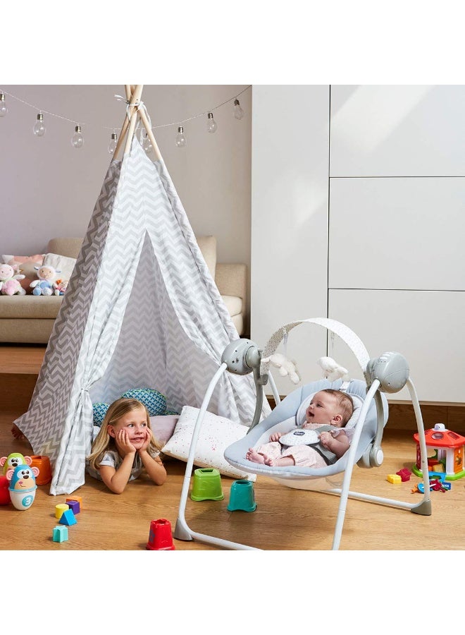 Chicco Relax & Play Automatic Swing for 0 Months Upto 9 kg New Born/Baby, Compact & Foldable, Toy bar and Music, Washable Seat Pad, Adjustable Seat, Easy to Store & Clean (Cool Grey) - Image 2