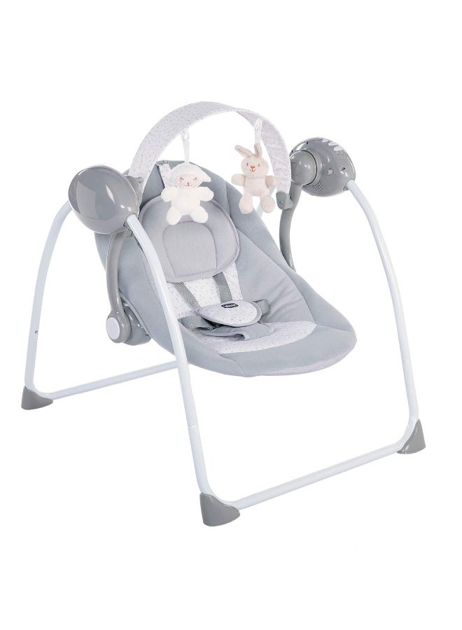 Chicco Relax & Play Automatic Swing for 0 Months Upto 9 kg New Born/Baby, Compact & Foldable, Toy bar and Music, Washable Seat Pad, Adjustable Seat, Easy to Store & Clean (Cool Grey) - Image 1
