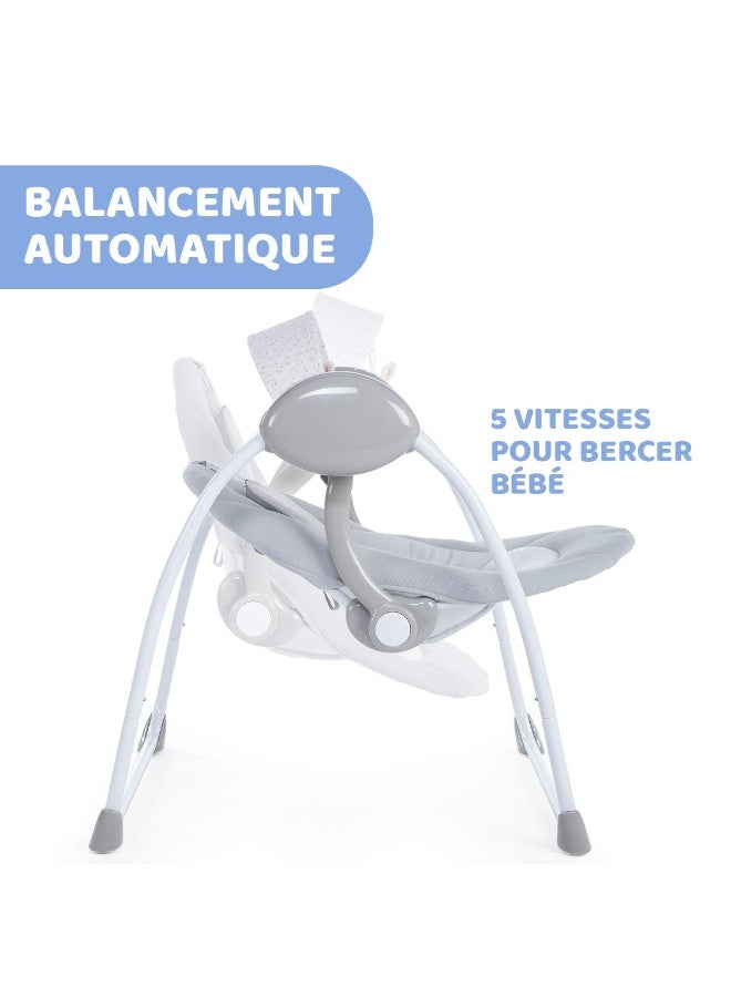 Chicco Relax & Play Automatic Swing for 0 Months Upto 9 kg New Born/Baby, Compact & Foldable, Toy bar and Music, Washable Seat Pad, Adjustable Seat, Easy to Store & Clean (Cool Grey) - Image 3