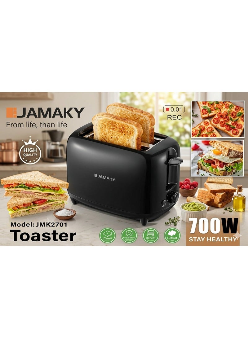Jamaky Italy توستر محمصة خبز كهربائية JMK 2701، شرائح مزدوجة، 7 درجات حرارة، 700 واط - Image 1