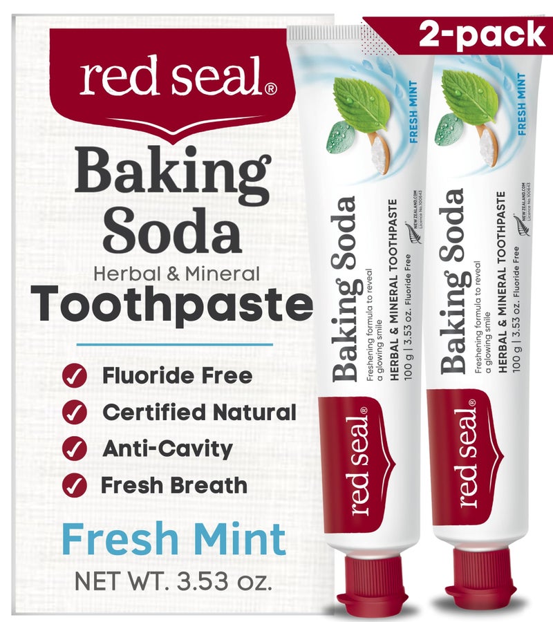 Red Seal Baking Soda Toothpaste - Fluoride-Free Herbal & Mineral Formula, Vegan-Friendly, Cruelty-Free, SLS and Paraben-Free, No Artificial Flavors, NATRUE Certified Natural, Dry Mouth Relief (2 Pack) - Image 1