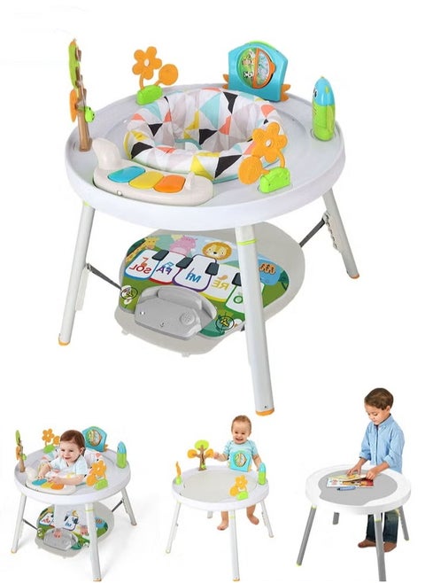 Baby Jumper, Adjustable Babies Bouncer, Multifunctional Activity Table, Walkers and Jumperoo, Kid Interactive Play Center, with Music Lights and Sounds, for 4 months to 6-year Infants and Toddlers