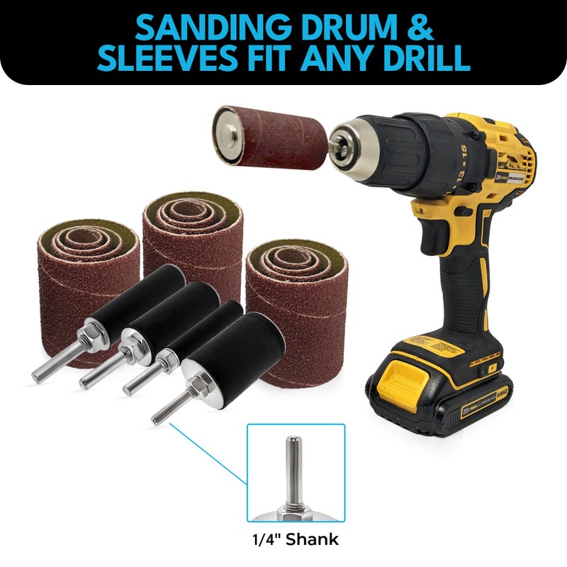 LINE10 Tools 16pk Sanding Drum and Sleeves Set, Spindle Sander Attachment for Drill and Drill-Press, Die-Grinder, 2-inch Extra Long Surface, 1/4-inch Shank - Image 3