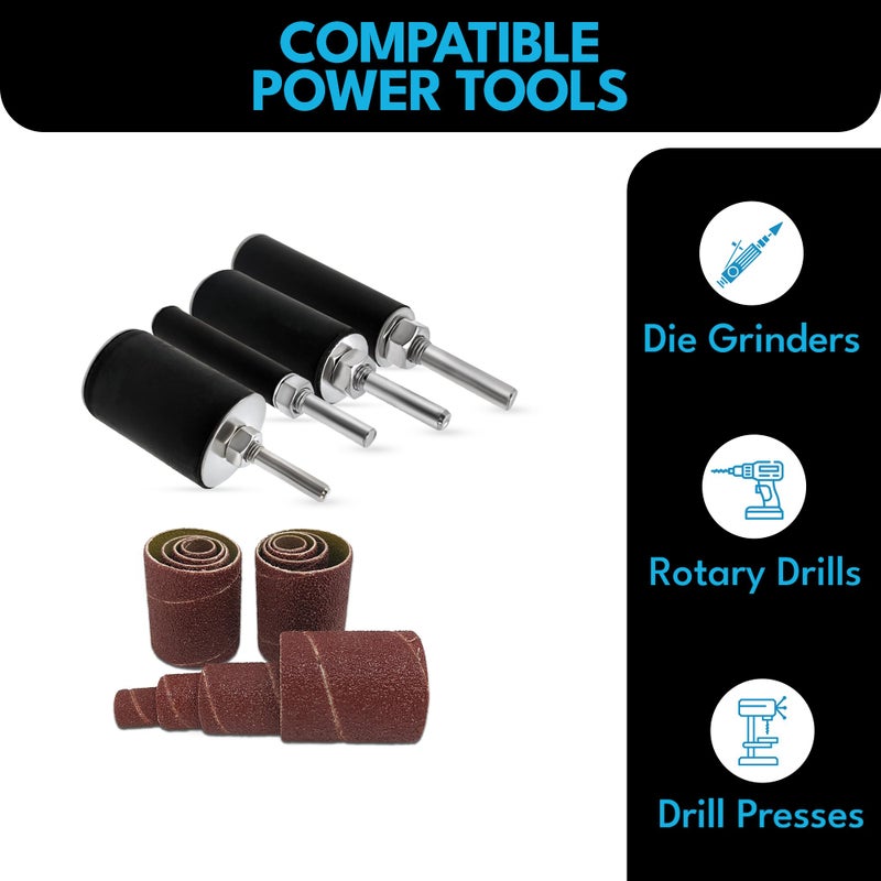LINE10 Tools 16pk Sanding Drum and Sleeves Set, Spindle Sander Attachment for Drill and Drill-Press, Die-Grinder, 2-inch Extra Long Surface, 1/4-inch Shank - Image 5