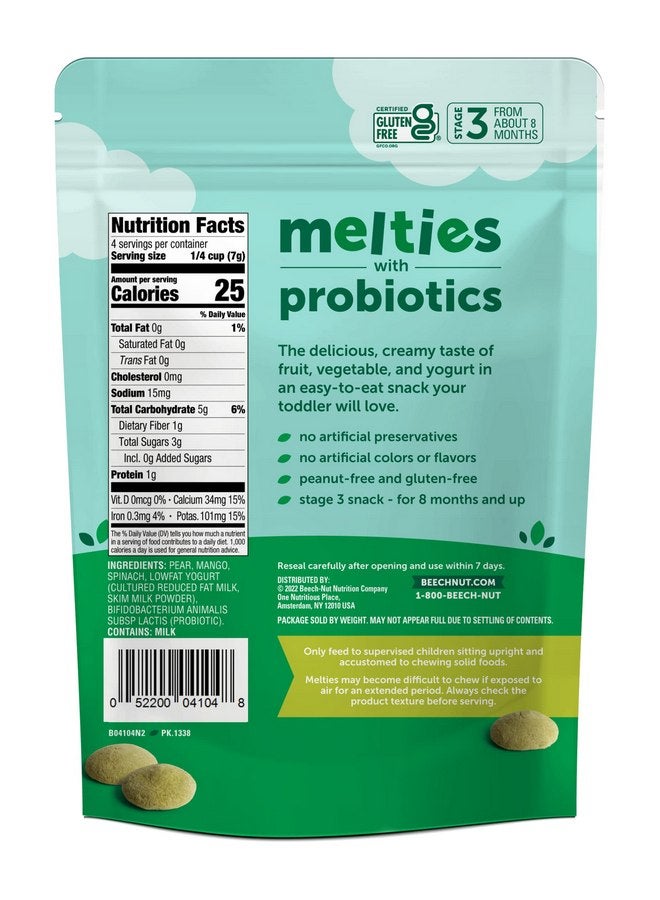 Beech-Nut Probiotic Melties Baby & Toddler Snack Melts, Pear Mango Spinach Yogurt, 1 oz (7 Pack) - Image 2