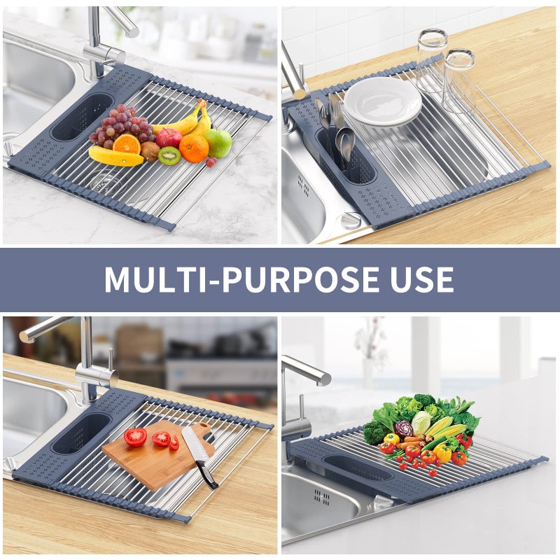 LEMIKKLE Roll Up Dish Drying Rack 17 x 15 Over The Sink Dish Drying Rack, Multi-Purpose Kitchen Rolling Dish Drainer Foldable SUS 304 Stainless Steel Dish Drying Rack - Image 4