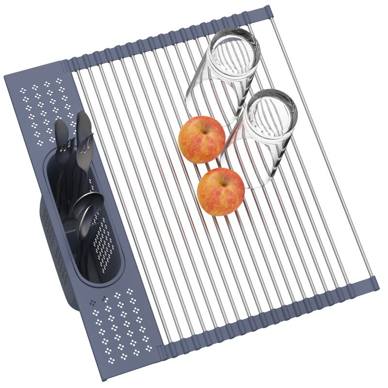 LEMIKKLE Roll Up Dish Drying Rack 17 x 15 Over The Sink Dish Drying Rack, Multi-Purpose Kitchen Rolling Dish Drainer Foldable SUS 304 Stainless Steel Dish Drying Rack - Image 1