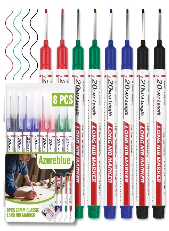 Azureblue 8pcs Long Nib Marker, Long Head Deep Hole Marker Pens, Waterproof Construction Markers Marking Tool, Multi-Purpose Deep Reach Pen Makes For Metal, Carpenter, Woodworking, 20mm 4 Colors - Image 1