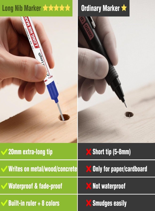 Azureblue 8pcs Long Nib Marker, Long Head Deep Hole Marker Pens, Waterproof Construction Markers Marking Tool, Multi-Purpose Deep Reach Pen Makes For Metal, Carpenter, Woodworking, 20mm 4 Colors - Image 5