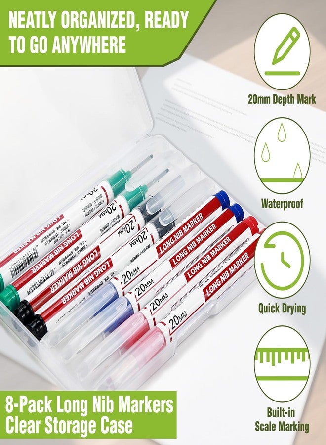 Azureblue 8pcs Long Nib Marker, Long Head Deep Hole Marker Pens, Waterproof Construction Markers Marking Tool, Multi-Purpose Deep Reach Pen Makes For Metal, Carpenter, Woodworking, 20mm 4 Colors - Image 3