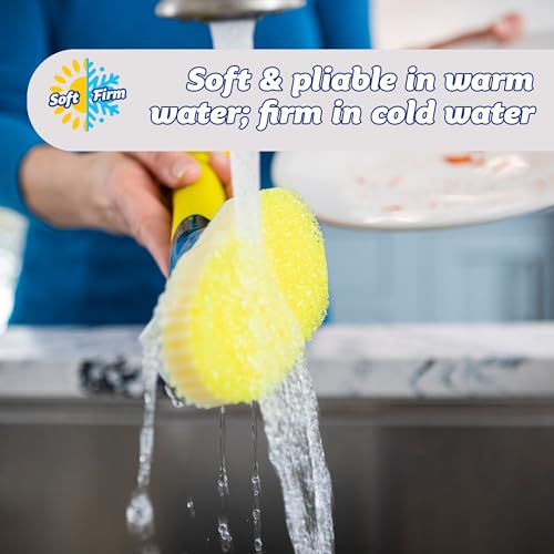 Scrub Daddy Dish Daddy Dish Wand & Connector Head, Soap Dispensing Dish Brush, Texture Changing Washing Up Sponge With Liquid Handle, Dish Sponge with Built-in Scraper, Scrubbing Head & Stand - Yellow - Image 2