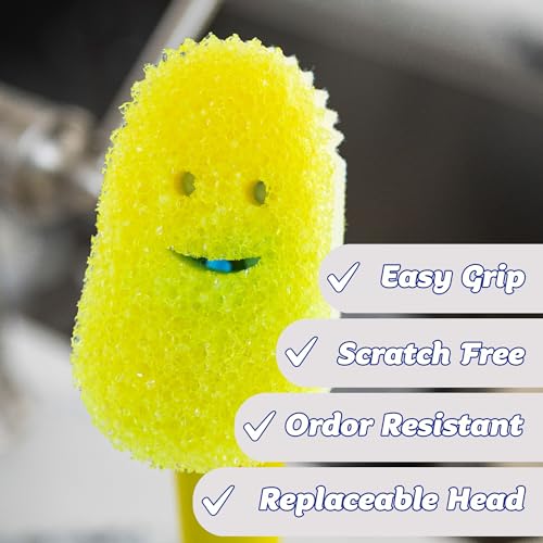 Scrub Daddy Dish Daddy Dish Wand & Connector Head, Soap Dispensing Dish Brush, Texture Changing Washing Up Sponge With Liquid Handle, Dish Sponge with Built-in Scraper, Scrubbing Head & Stand - Yellow - Image 5