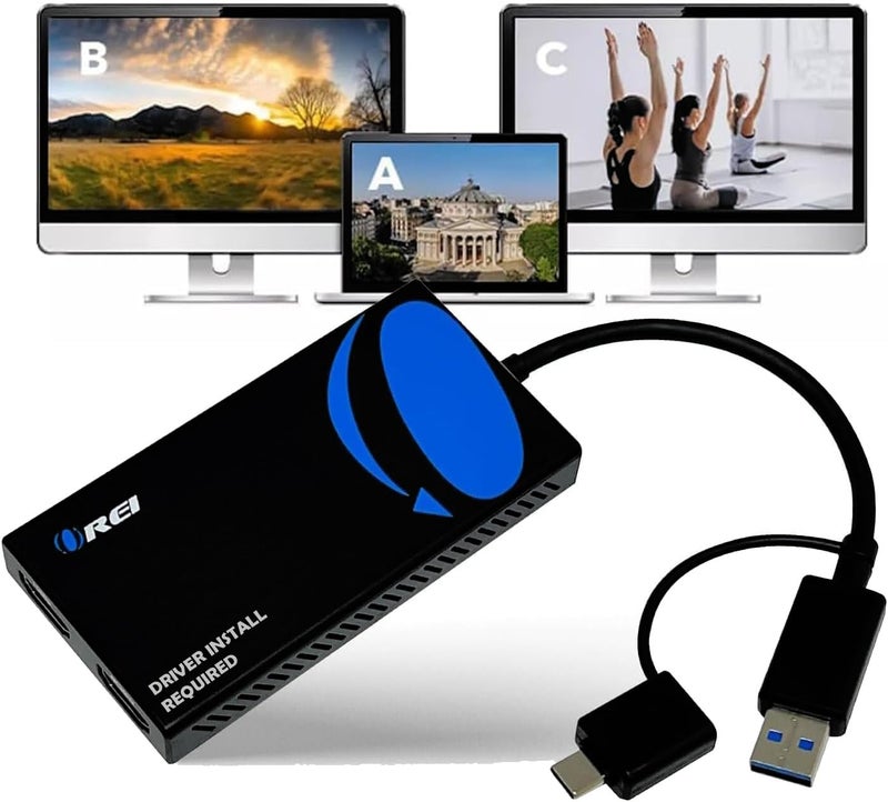 Orei SplitExtend HDMI Splitter Extender for Dual Video Monitor Extended Display - USB & USB-C to HDMI Adapter 4K @ 30Hz Display 1 1080p Display 2 - Supports Windows, Mac OS - Image 1