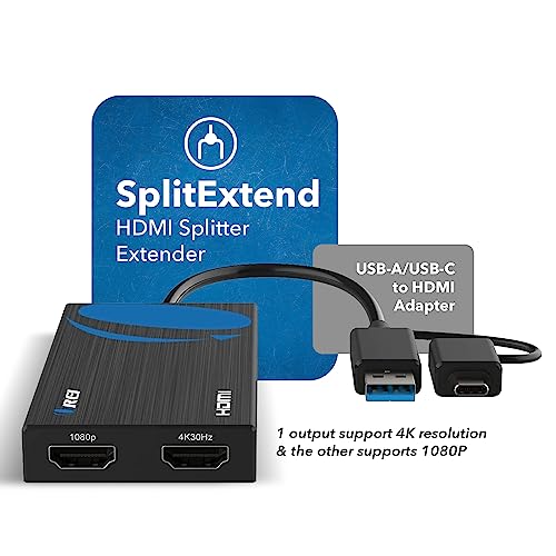 Orei SplitExtend HDMI Splitter Extender for Dual Video Monitor Extended Display - USB & USB-C to HDMI Adapter 4K @ 30Hz Display 1 1080p Display 2 - Supports Windows, Mac OS - Image 2