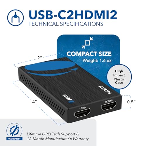 Orei SplitExtend HDMI Splitter Extender for Dual Video Monitor Extended Display - USB & USB-C to HDMI Adapter 4K @ 30Hz Display 1 1080p Display 2 - Supports Windows, Mac OS - Image 5