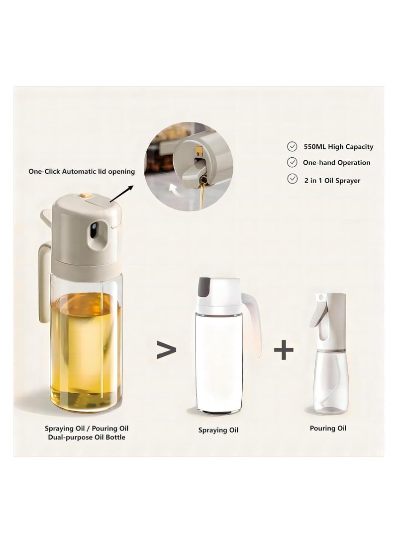 Oil Sprayer and Oil Dispenser Bottle ,2 in 1 Oil Dispenser Bottle, Olive Oil Bottle, Olive Oil Dispenser Bottle, Olive Oil Sprayer, Olive Oil Dispenser, Glass Oil Dispenser, Cooking oil bottle, Kitchen Glass Spray Bottle ,550ml Glass Oil Spray Bottle for Air Fryer, Cooking, Frying, Salad, BBQ, Baking, Grill  - Image 3