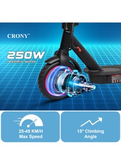 Crony W365 E-Scooter Motor 36V/7.8AH,8.5" Rubber Tires,Hydraulic Disc Brakes ,APP Connectivity,Easy Foldable, Portable Commuter E-Bike For Adults & Kids, Aluminum Frame 100kg Load Skateboard With bell, Urban Mobility tool Electric Scooter, Black  - Image 5