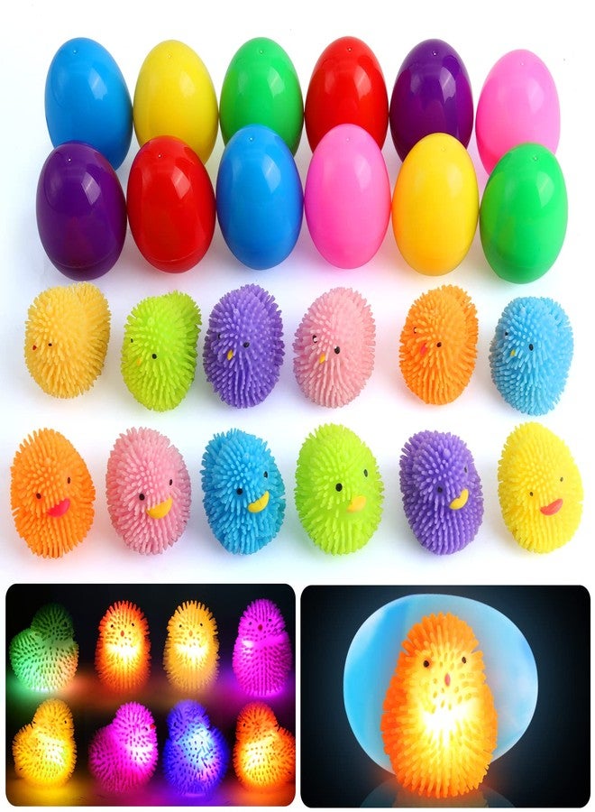 SURCVIO 12 Pack Easter Eggs Fillers LED Chick Puffer Balls, Easter Basket Stuffers with Light Up Stress Relief Fidget Toys Squeeze Ball, Easter Egg Hunt Party Favor for Kids Boys Girls Toddler Teens - Image 4