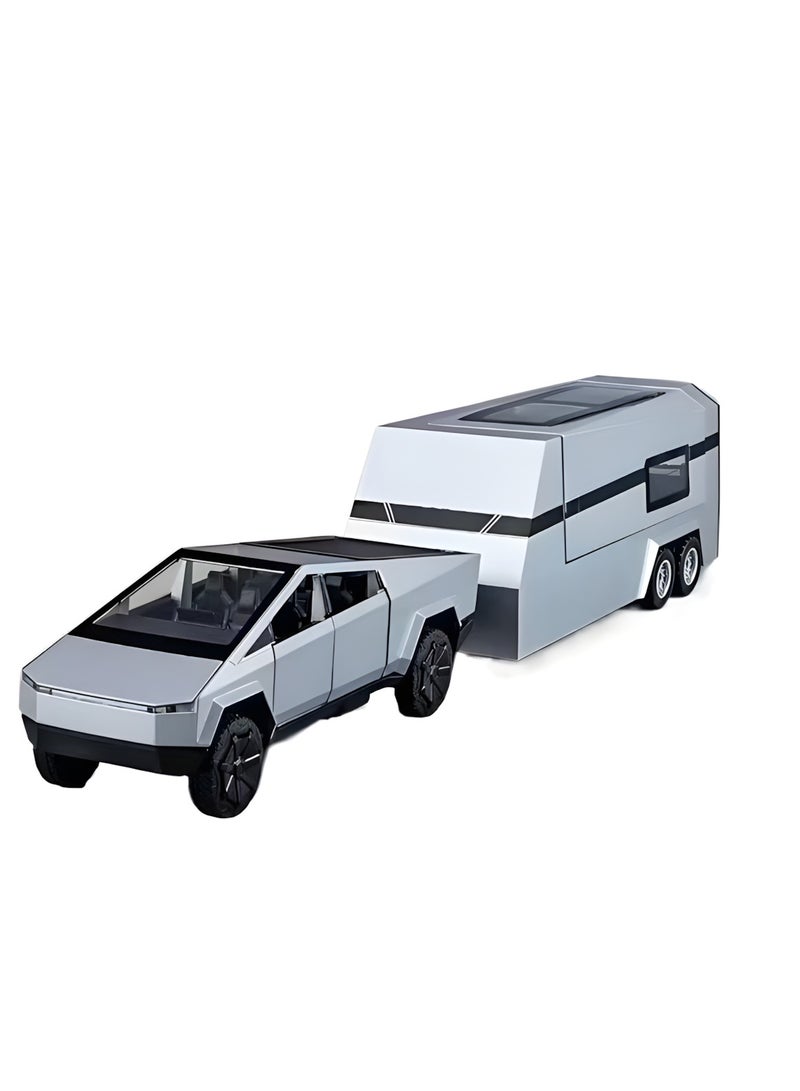 1:32 Sound And Light Tesla Pickup Truck Trailer Alloy Car Model Die-cast Metal Off-road Vehicle Truck Model - Image 1