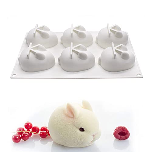 OCPO KITCHEN 3D Easter Bunny Silicone Mold for Baking Rabbit Shape Mousse Cake French Dessert Chocolate Pastry Pudding Jelly Cake Decoration Mold Rabbit Shape 6 Cavity