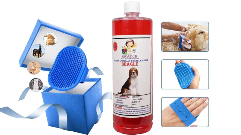 swacch Shampoo | Puppy Safe Shampoo | PH Balanced | Beagle Dog Shampoo 1 Litre Strawberry + | Rubber Bath Brush with Adjustable Straps | Pet Massage | Soothing Bristles Hand Brush I Combo Pack - Image 2