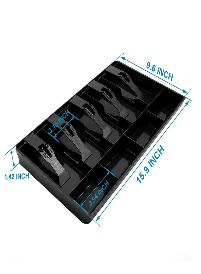 River-CJ Cash Register Drawer Insert Tray Organizer with 5 Bill/4 Coin Compartments for Money Storage, Black - Image 2