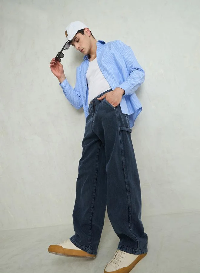 SASSAFRAS Men Blue Mid Rise Contrast Thread Detail Wide Leg Jeans