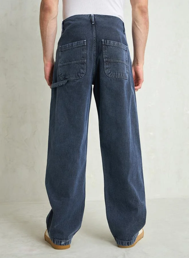 SASSAFRAS Men Blue Mid Rise Contrast Thread Detail Wide Leg Jeans